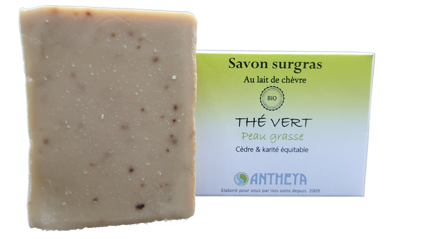 Antheya -- Savon lait de chèvre thé vert et argile - peaux grasses (boîte) - 100 g